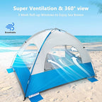 NXONE Beach Tent Sun Shade Shelter for 3/4/6 Person Person with UV Protection, Extended Floor, 3 Mesh Roll Up Windows & 8.0/8.5mm Fiberglass Rods丨Carry Bag Included