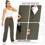 Womens Hiking Pants Quick Dry UPF 50 Lightweight Travel Golf Cargo Safari Pants Zipper Pockets