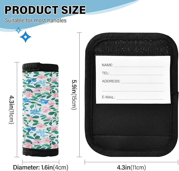 Qilmy Fresh Style Floral Fragments Luggage Handle Wrap 2Pack Luggage Identifiers Tag Comfort Handle Grips Cover for Stroller Suitcase Bag Airplane Travel Accessories1523