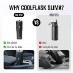 Coolflask Water Bottle 32 oz Fits Car Cup Holder, Slim Tumbler Stainless Steel with Straw & Handle, Vacuum Flask Leakproof Wide Mouth for Travel Sports Gym, Black