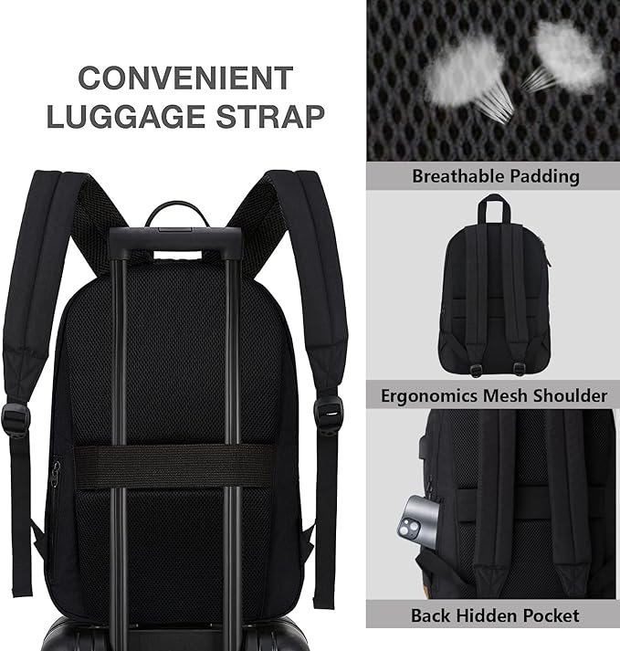 SUPACOOL Casual Laptop Backpack, Lunch bag, Pencil bag, School backpack with USB Port for Men and Women, Bookbag for Boys and Girls, Backpack Set(3PCS Black)