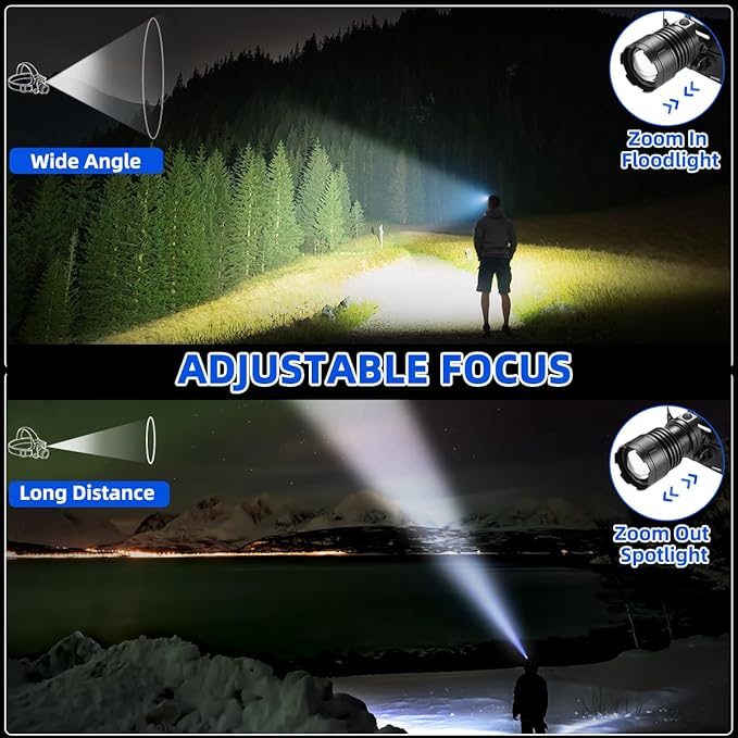 High Lumen Rechargeable Headlamp, Super Bright Head Lamp, 90°Angle Head Lights for Forehead, Adjustable Focus Headlight, 4Mode LED Headlamp Rechargeable, Headlamps for Adults Hard Hat Camping (2Pack)