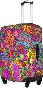 Travel Luggage Cover Suitcase Protector, Peace Sign Psychedelics Trippy Washable Elastic Stretch Anti-scratch Travel Suitcase Sleeve with Concealed Zipper for Wheeled Suitcase Fits 22-24 Inch Luggage