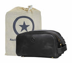10" Premium Leather Toiletry Travel Pouch With Waterproof Lining Black Color | King-Size Handcrafted Vintage Shaving Kit By Aaron Leather Goods (Florida Black)
