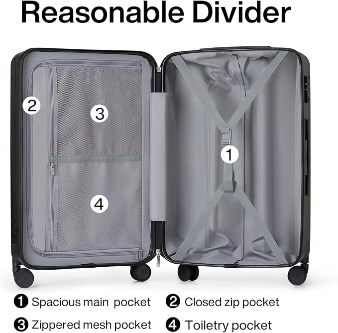 Hanke 29 Inch Luggage Suitcases With Spinner Wheels Lightweight PC hardside Rolling Suitcase With Travel Lock, Checked-Large 29-Inch(Jet Black)