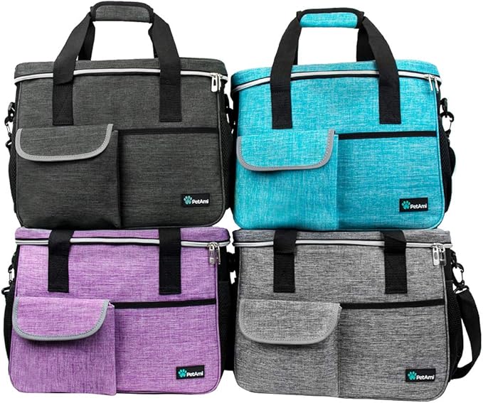 PetAmi Dog Travel Bag, Travel Pet Bag Organizer, Dog Food Travel Bag with Container Collapsible Bowls, Pet Travel Supplies Gift Accessories for Weekend Camping, Puppy Cat Diaper Bag, Gray Medium