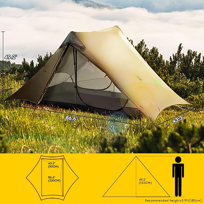 LANSHAN Ultralight Tent 3-Season Backpacking Tent for 1-Person or 2-Person Camping, Trekking, Kayaking, Climbing, Hiking