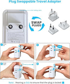 European Travel Plug Adapter Kit, VINTAR PD 35W International Power Adapter with 3 USB Ports (2 USB C) and 4 AC Outlets, Type C,G,E/F Detachable Attachments, Adapters for Europe and UK France Italy