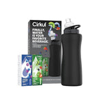 Cirkul 32oz. Matte Black Stainless Steel Water Bottle Starter Kit with Black Lid and 2 Flavor Cartridges (1 LifeSip Blueberry Grape, 1 GoSip Kiwi Berry) No Sugar, Zero Calorie Drink Mix