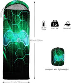 Axolotl Gamepad Sleeping Bag,3 Season Warm and Cool Weather Game Console Sleeping Bag for Boys Teens,Waterproof Lightweight Geometry Hexagonal Sleeping Bag for Traveling,Outdoors Camping,Blue,Black