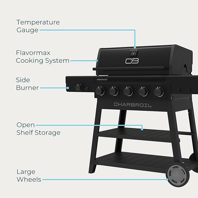 Charbroil® Performance Series™ 5-Burner Gas Grill Cart with Side Burner, Black - 463254125