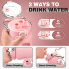 BLUEGO 64oz Water Bottle Glass with Stainless Steel Handle Large Water Bottle with Time Markers and Silicone Sleeve Half Gallon Water Jug BPA Free for Gym Daily Use, Pink