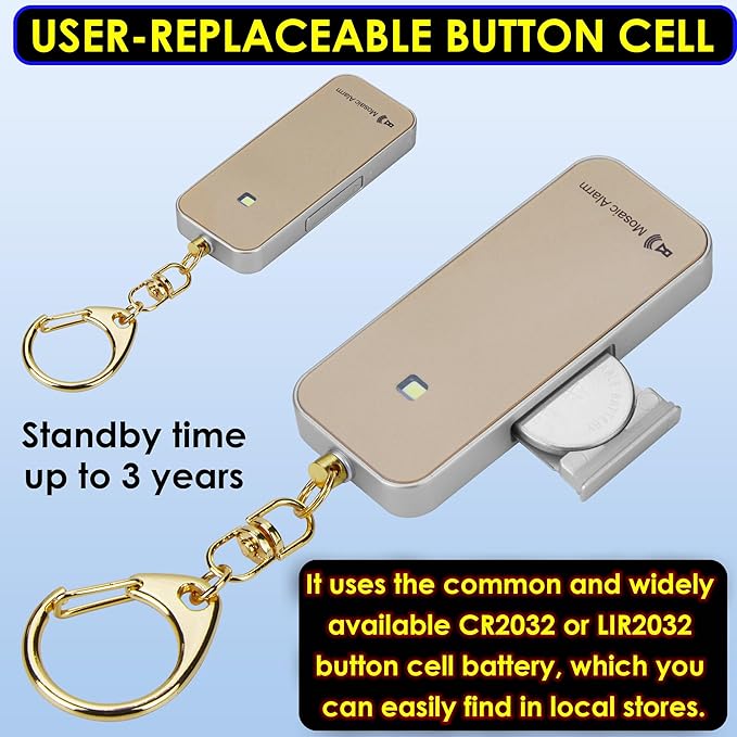 Ultrathin Personal Alarm Rainproof Ultra-Lightweight (0.8 oz) Bulky-Free Keychain Siren for Women, Students Safety. SOS Emergency 130db Hiking Alert Strobe Light. Replaceable Battery. Rose Gold