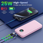 Portable Charger PowerBank 40,800mAh with 2 Built-in Cables,25W PD Fast Charging +QC 4.0 Quick Phone Charging Power Bank, 5 Outputs LCD Display USB C Battery Pack for iPhone 16/15 Android Galaxy etc