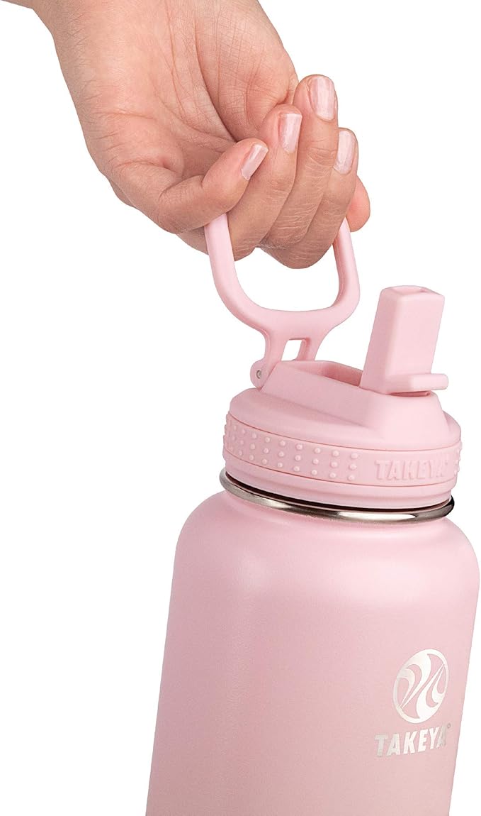Takeya Actives 24 oz Water Bottle with Straw Lid - Double Wall Stainless Steel Insulation - Dishwasher Safe & BPA-Free - Removable Bumper - Blush