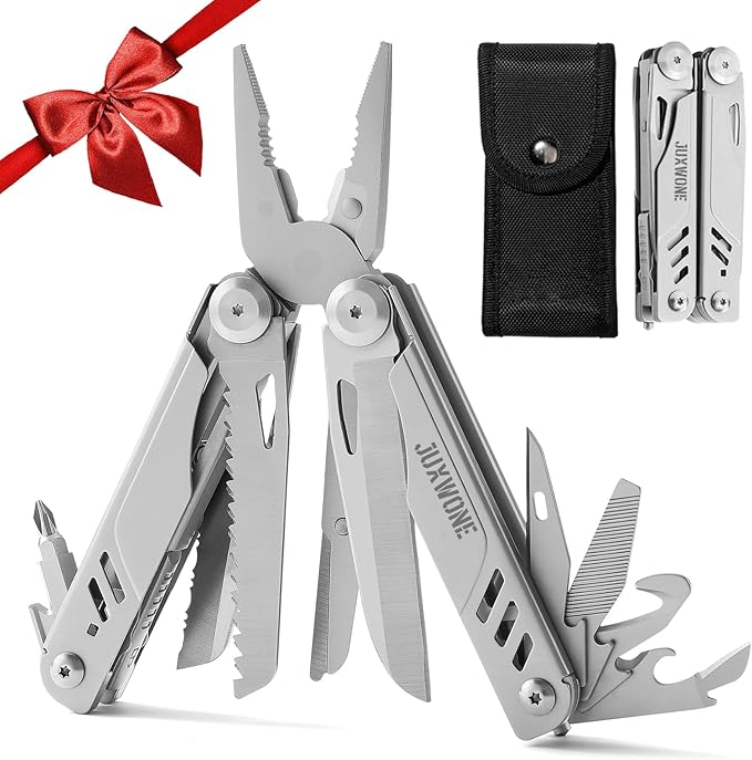 18-in-1 Multitool Pliers, Needle Nose Pliers with Pocket Clip, Pocket Knife set with Nylon Sheath, Wire Stripper, Scissors, Saw, Stainless Steel, Survival Gear for Camping, Hiking, Outdoor