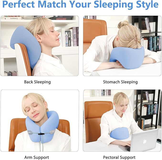 Neck Pillow Airplane, 2025 Upgraded Memory Foam Travel Pillow for International Flights, Adjustable Clasp, Storage Bag, Advanced Neck Support for Road Trips, Home, Office, and Gaming
