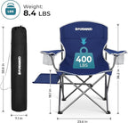 FUNDANGO Folding Camping Chair with Table, 2 Pack Portable Heavy Duty Outdoor Padded Chairs for Adults with Cup Holders for Lawn Beach Picnic Outside Travel (Blue)
