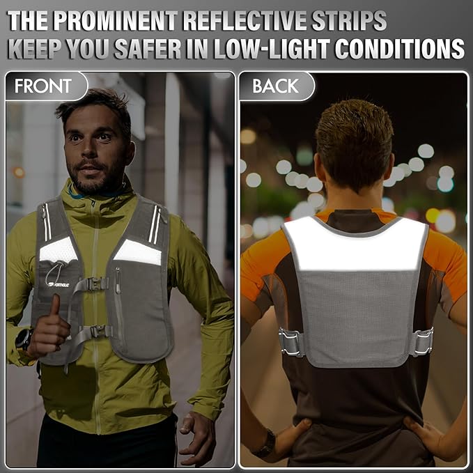 PORTHOLIC Running Vest for Women Men with 17oz Water Bottle |Adjustable Hydration Vest|Reflective |Lightweight |6 Pockets |Breathablefor Running Accessories for Hiking