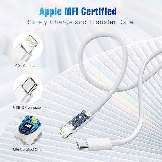 USB C to Lightning Cable [Apple MFi Certified] 2Pack 6FT iPhone Fast Charger Cable Power Delivery Type C Charging Cord Compatible with iPhone 14 13 12 11 Pro Max X XS XR 8 7 6s Plus SE，White