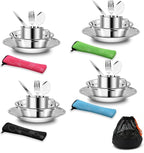 29pcs Stainless Steel Utensils Camping Tableware Kit with Bowls Plates Cups Forks Spoons and Knives for 4, Reusable Camping Flatware