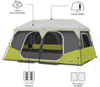 CORE Instant Cabin Tents | 6 Person / 9 Person / 10 Person / 12 Person Family Cabin Multi Room Pop Up Tents Car Camping | Included Storage Pockets for Camping Accessories