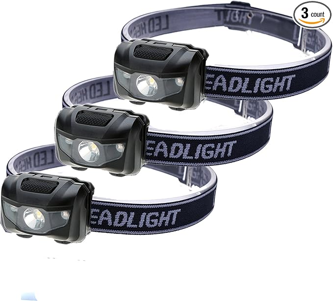 HappyOrange 3-Pack Waterproof LED Headlamp (White and Red Lights), 4 Light Modes Lightweight Headlight for Running, Hiking, Hunting, Fishing, Camping