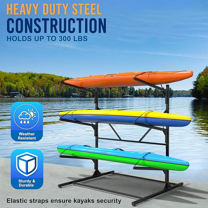 Kayak Rack for Outdoor Storage, Kayak Storage Rack, Adjustable Freestanding Kayak Rack Stand Holder for Paddleboard Surfboard for Indoor, Outdoor