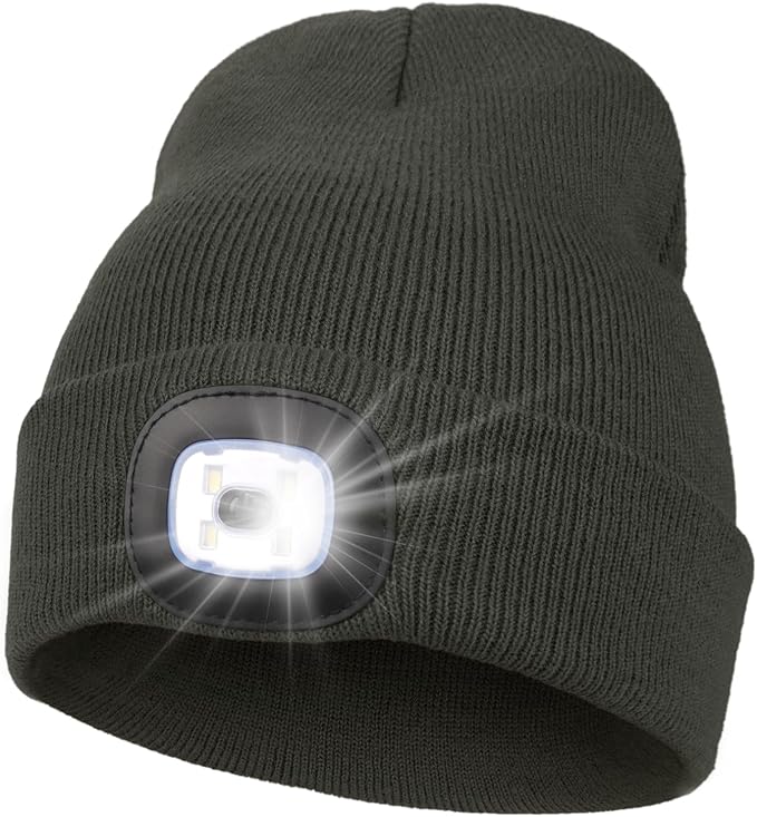 MELASA Unisex Hat with Light, USB Rechargeable Hands Free Headlamp LED Beanie, Winter Gifts for Men Dad Father Husband Him