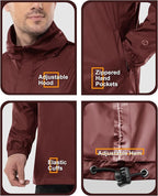 Outdoor Ventures Men's Rain Jacket Waterproof Lightweight Packable Rain Pullover for Hiking Golf Running