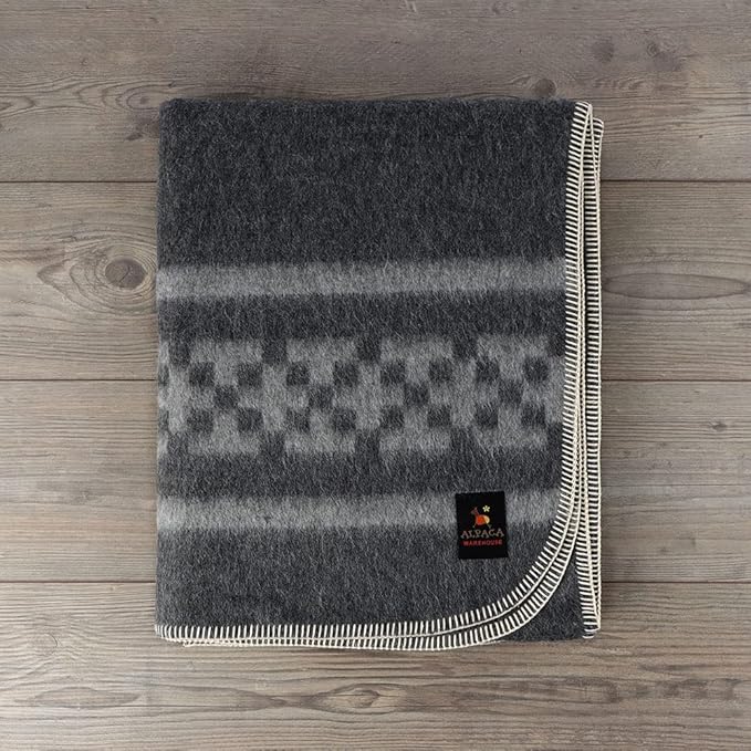 Inca Wall - Thick Alpaca Wool Blanket Heavyweight Camping Outdoors Indoors Soft Peru Twin Size New Ethnic Design (Dark Gray/Soft Gray, Twin Size)