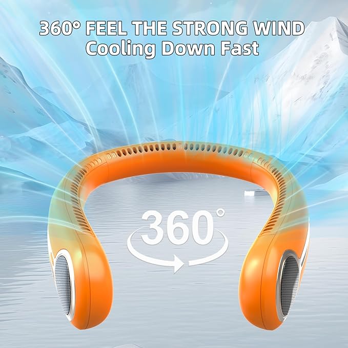 Portable Neck Fan,Hands Free Personal Wearable Bladeless Fan,6000mAh USB Rechargeable,360° Cooling,LED Display,4-Speeds,Birthday Gifts for Men Women Dad Mom,Outdoor Indoor Travel Camping (Orange)