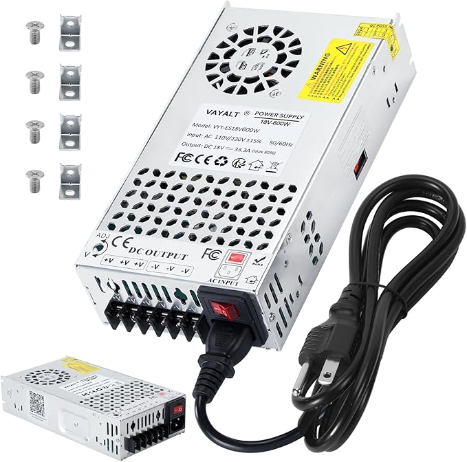 VAYALT DC 18V 33.3A 600W Switching Power Supply, 110V/220 V Power Supply AC to DC Converter, Universal Regulated Switching,18V Power Supply for CCTV Camera System,3D Printer,Led Strip,Computer Project