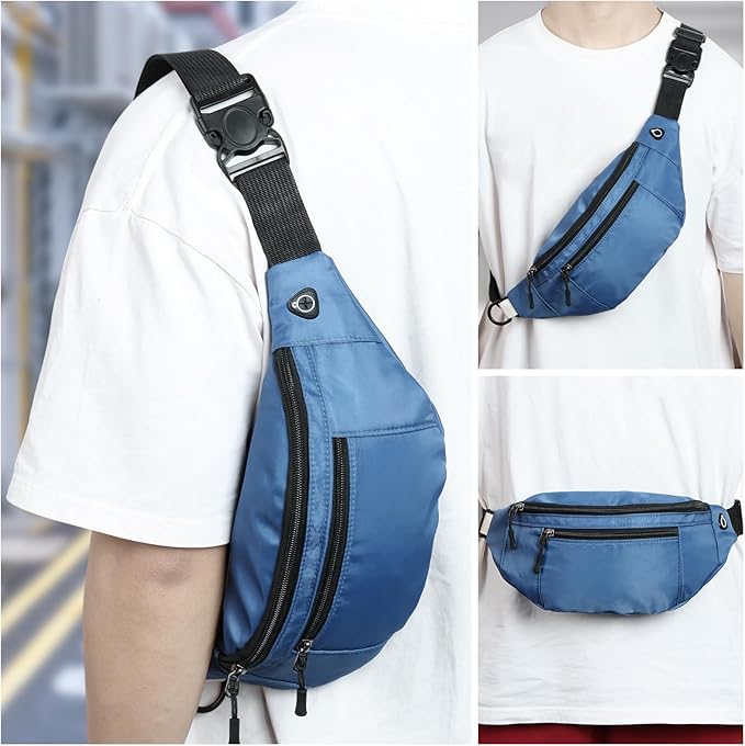 5PCS Crossbody Fanny Pack Bulk,Large Capacity Waist Bag with 4-Zipper Pockets Adjustable Strap Fanny Packs Waterproof Oxford Cloth Travel Belt Bag for Outdoor Shopping Travel Men Women,Blue