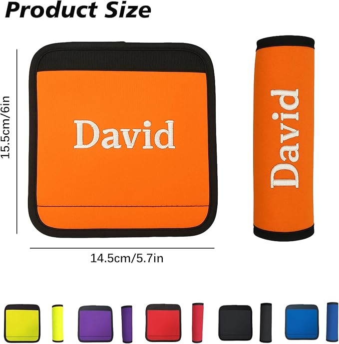6 Pack Personalized Luggage Handle Wrap with Embroidered Name Custom Soft Grip Handle Cover for Suitcase, Travel Bag Machine Washable Luggage Identifier for Airplane, Cruise, Road Trip