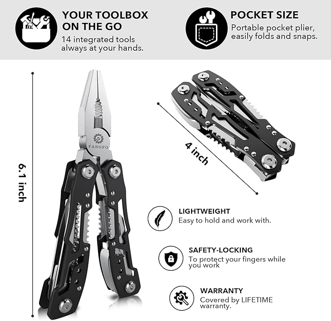10 Pcs14-In-1 Multitool - Multi-functional Stainless Steel Pocket Knife for Men, Perfect for Outdoor, Home, and Auto Repair