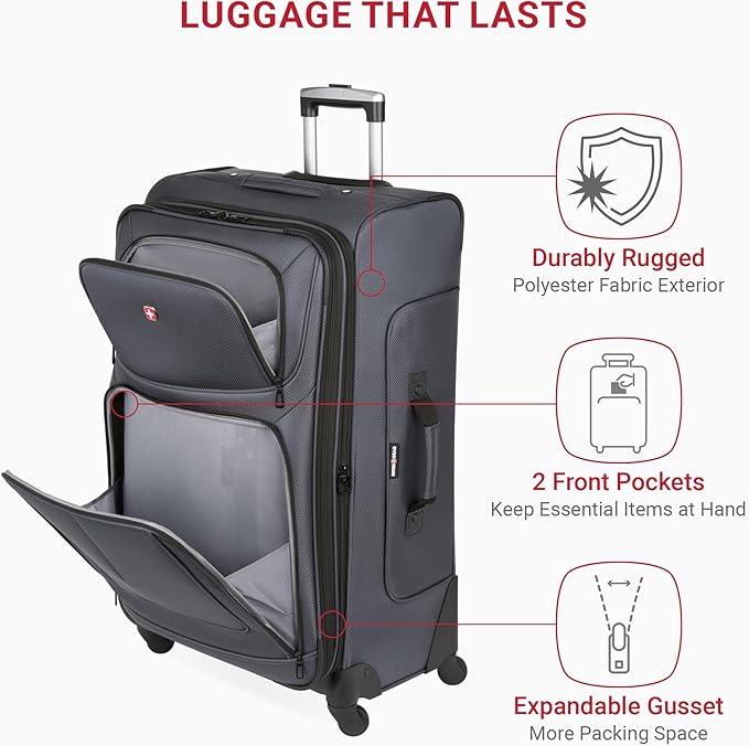SwissGear Sion Softside Expandable Luggage, Dark Grey, 3-Piece Set (21/25/29)