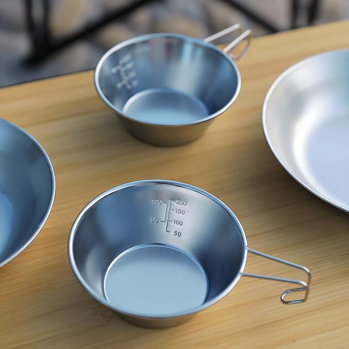 CAMPINGMOON 4pcs Set Stainless Steel Camping Sierra Cup 310ml with Storage Case S220-4P+B