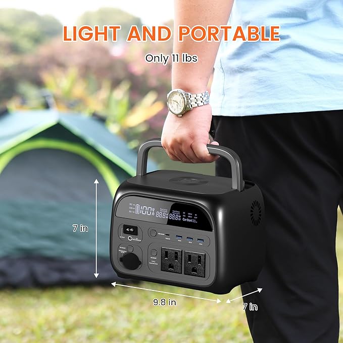 Portable Power Station 345Wh LiFePO4 Battery - Solar Generator with 500W AC Output for Home Use Camping Travel RVs Emergencies