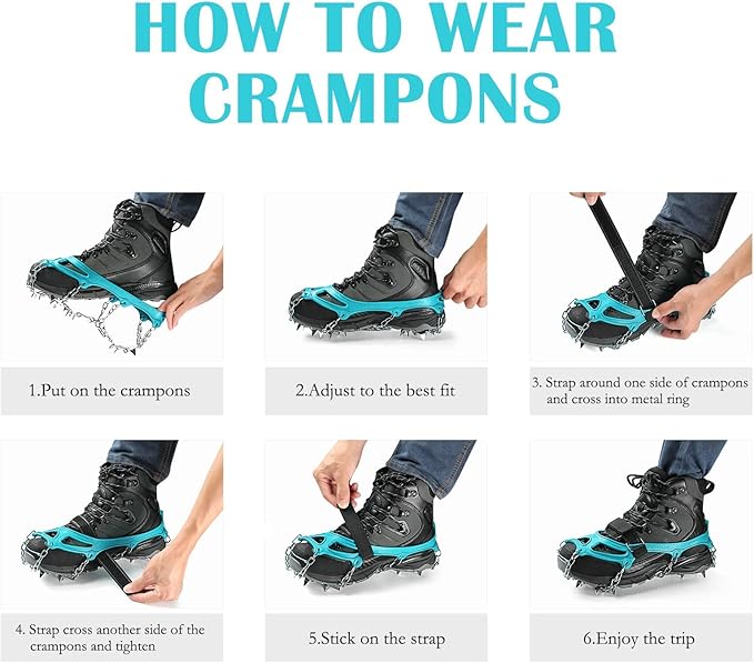 Crampons Ice Cleats Traction Snow Grips for Boots Shoes Women Men Anti Slip 19 Stainless Steel Spikes Safe Protect for Hiking Fishing Walking Climbing Mountaineering