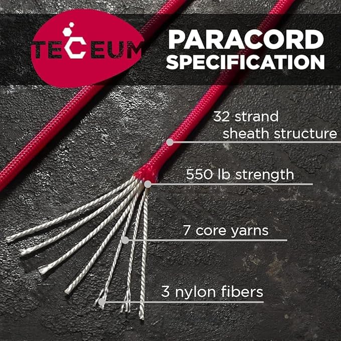 TECEUM 5/32" Paracord Rope 1000 – 1000ft / 200ft / 100ft / 50ft – Tactical Parachute Cord 4mm – 45+ Colors – Nylon String for Survival & Camping Gear – Stripe Cord for Survival – Utility Rope