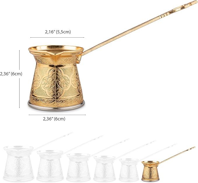 Alisveristime Authentic Turkish Coffee Pot, Handmade Cezve/Ibrik, Multiple Sizes and Colors Available - Enhance Your Coffee Experience Now! (Gold, 1 Cup)