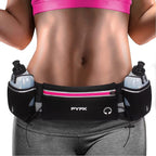 PYFK Upgraded Running Belt with Water Bottles, Hydration Belt for Men and Women, Water Bottle Holder Running Pouch Belt, Fanny Pack Fits 7 inches Phones, Waist pack for Running Hiking Climbing