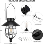 Solar Lanterns Outdoor Hanging Metal Vintage Lantern Warm White Solar Lights lamp Waterproof Edison Bulb Design for Pathway Garden Patio Yard Tree Decoration (2 Pack Black)