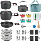 Bulin 24/13/11/8/4 PCS Camping Cookware Mess Kit Lightweight Backpacking Cooking Set Outdoor Cook Gear for Family Hiking, Picnic(Kettle, Pot, Frying Pan, Bowls, Plates, Spoon)
