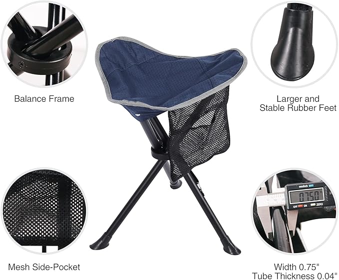 REDCAMP 2 Pack Folding Camping Stools for Adults Heavy Duty, Lightweight Portable Tripod Chairs Seats for Fishing Hunting Backpacking Traveling, Blue