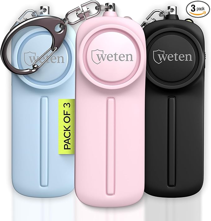 Personal Safety Alarm Keychain for Women - 3 Pack 130dB Siren, LED Light, Panic Pin –Self-Defense Device and Emergency Whistle Alternative for College, Travel, and Night Walk Protection by Weten