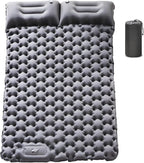 Inflatable Double Camping Mat with Pillow, Build-in Foot Pump Ultralight Sleeping Air Matress Pad for 2 Person, Portable Bed Compact for Camping Hiking Backpacking Outdoor (Grey, Double)