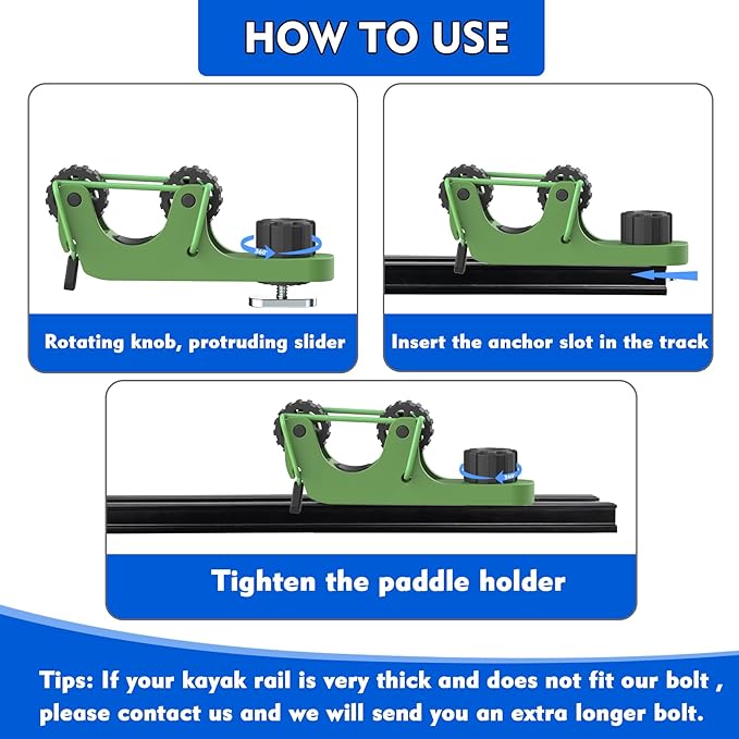 1006 2 PCS Adjustable Kayak Paddle Holder Track Mount Fits Various Shaft Diameters –Universal Rail Mount for Paddle, Fishing Rod, Net – Kayak Accessories for Fishing & Touring