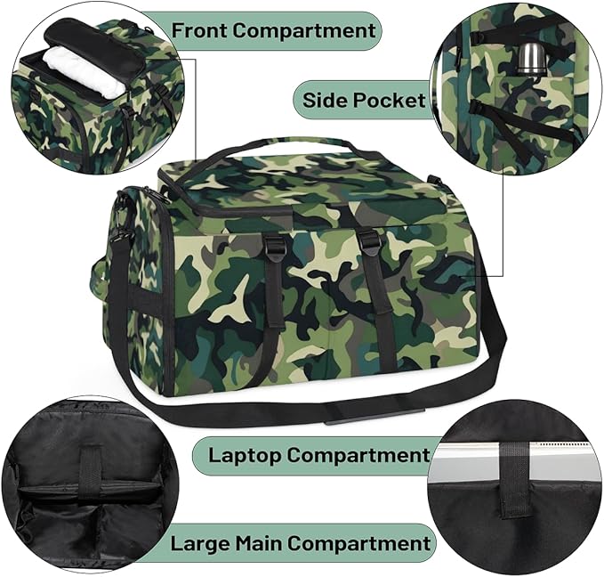 Gym Bag for Men Women with Shoes Compartment Duffle Bag for Travel Hiking Waterproof Backpack Fitness Workout(Camouflage)